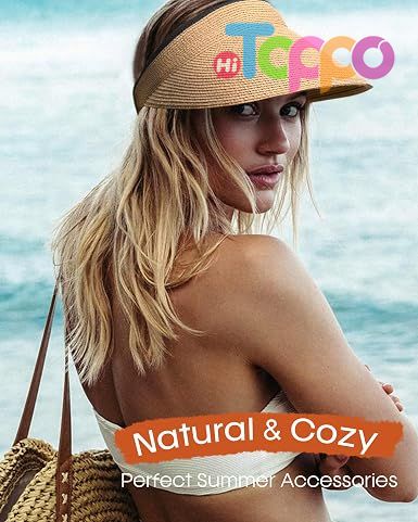 Custom Packable Ponytail Beach Travel UPF 80+ Womens Sun Visor Straw Hat 