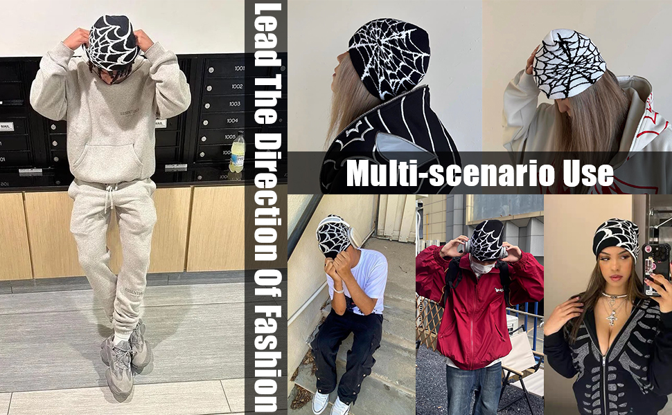 Y2K Beanies Spider Web Pattern Beanie Gothic Acrylic Knitted Hat Casual Streetwear Beanies for Men