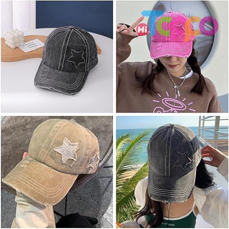 Distressed Unconstructed Ponytail Washed Distressed Cotton UV Protection Baseball Caps