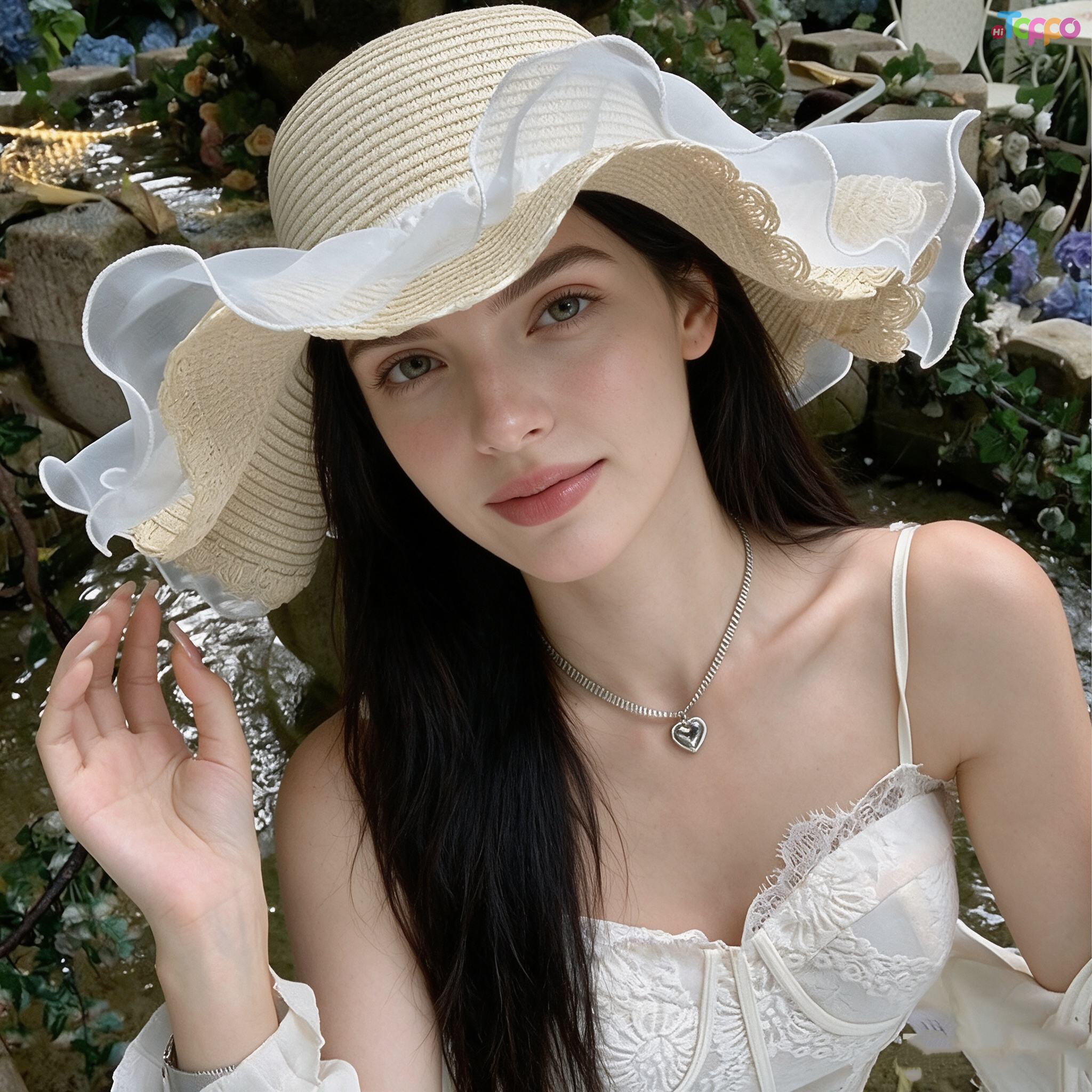 Women's Summer Wave Edge Pearl Bowknot Straw Knitted Hat 