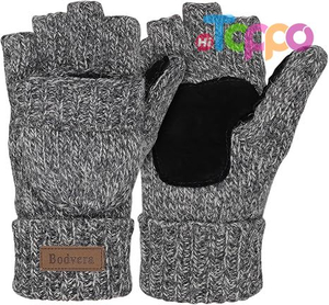 Winter Warm Knitted Convertible Mittens FlapThermal Insulation Fingerless Texting Wool Gloves 
