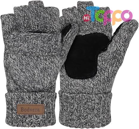 Winter Warm Knitted Convertible Mittens FlapThermal Insulation Fingerless Texting Wool Gloves 