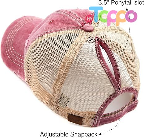  Custom Washed Distressed Cotton Denim Ponytail Hat Adjustable Baseball Cap