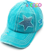  Custom Washed Distressed Cotton Denim Star Ponytail Hat Baseball Cap