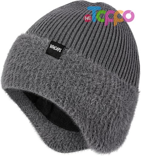 Winter Fleece Lined Beanie with Earflaps for Men Women Outdoor