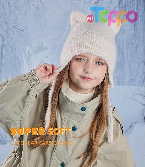Children Cute Cat Ears Warm Wool Knit Ear Flap Cap Kids Beanie Hat for Winter with Earfalp 