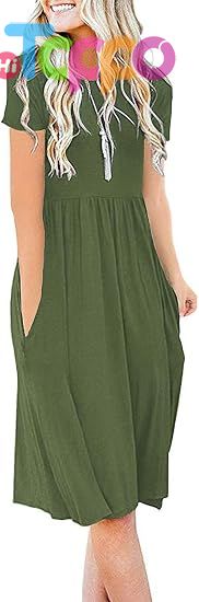  Casual Women Summer Casual Short Sleeve Dresses Empire Waist Dress