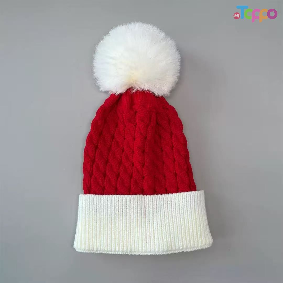 Hot Sale Large Pom Pom Color Block Elf Beanie Winter Knit Cap