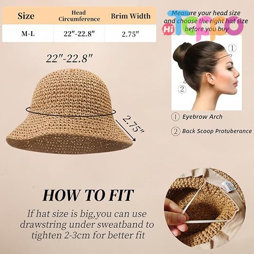 Summer Wide Brim Packable Sun Hat Womens Travel Straw Fedora Hat