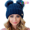 Custom 2 Pom Cable Knit Winter Warm Fleece Hat Wool Snow Cuff Ski Cap Beanie 