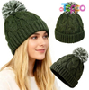 Wholesale Slouchy Chunky Knit Beanie with Pom Pom - Cozy Winter Bobble Hat