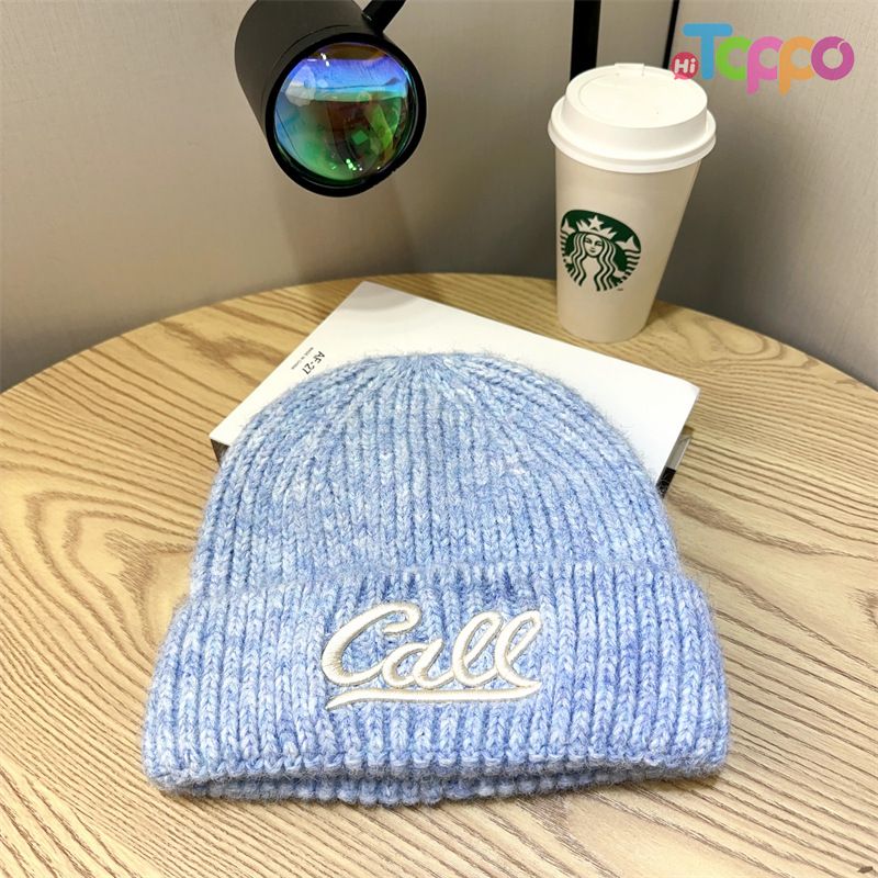 Winter Thick Warm Knit Beanie with Letter Embroidery