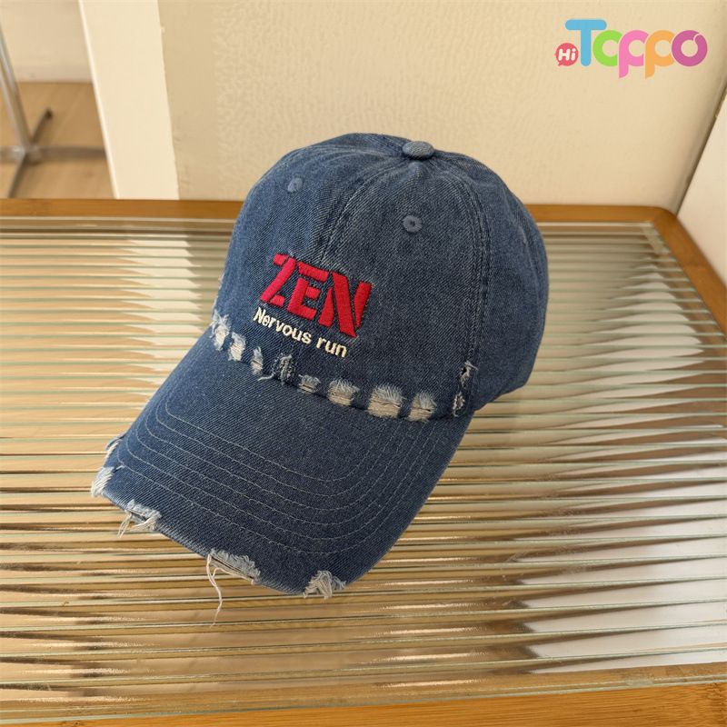Custom American Vintage Distressed Denim Baseball Cap with Embroidered Letters