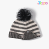 Custom Striped Knit Beanie With Faux Fur Pom‑Pom Detachable Ear Flaps Button Decor 