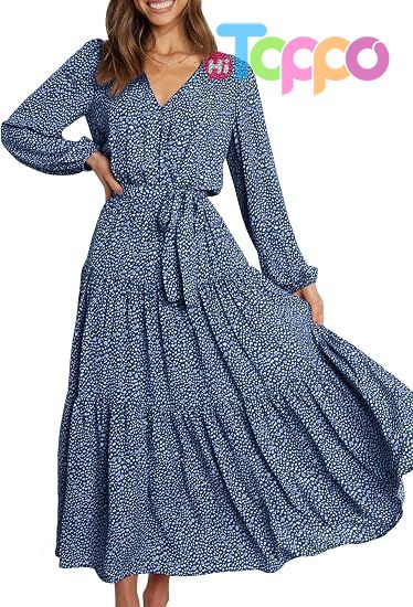 Custom Womens Long Sleeve Boho Floral Wrap Maxi Dress