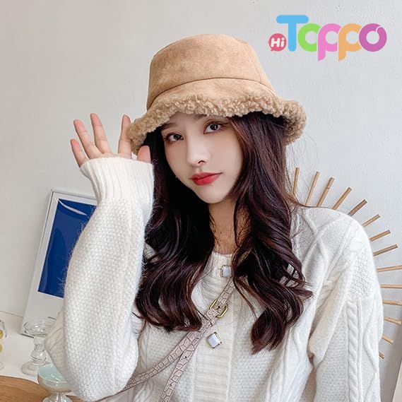 Winter Fur Bucket Hat for Women Winter Fluffy Plush Fisherman Cap