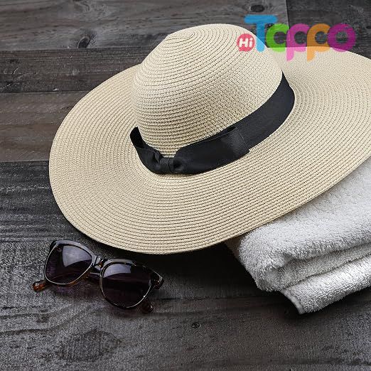 Women Floppy Sun Hat with Wide Brim—Foldable Roll-Up Straw Beach Hat UPF 50