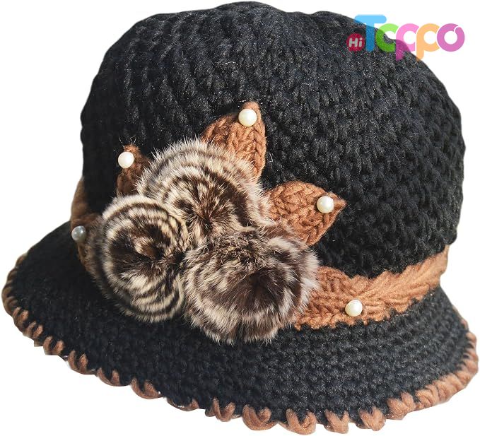 Wholesale French Thicken Women's Flowers Knitted-Woolen-Hat Fashion Beanie-Hat Lady Crochet-Bucekt-Hat 