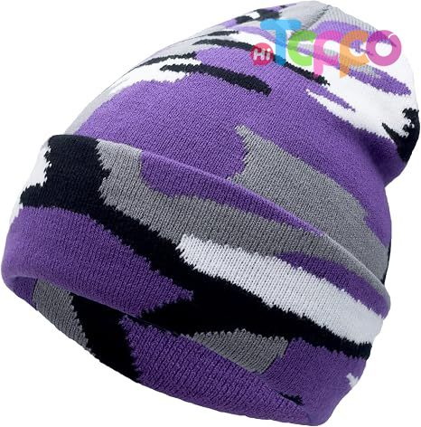Unisex Knit Soft Warm Cuffed Beanie Hat Winter Camo Hats 