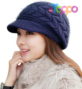 Women Winter Warm Knit Hat Wool Snow Ski Caps with Visor