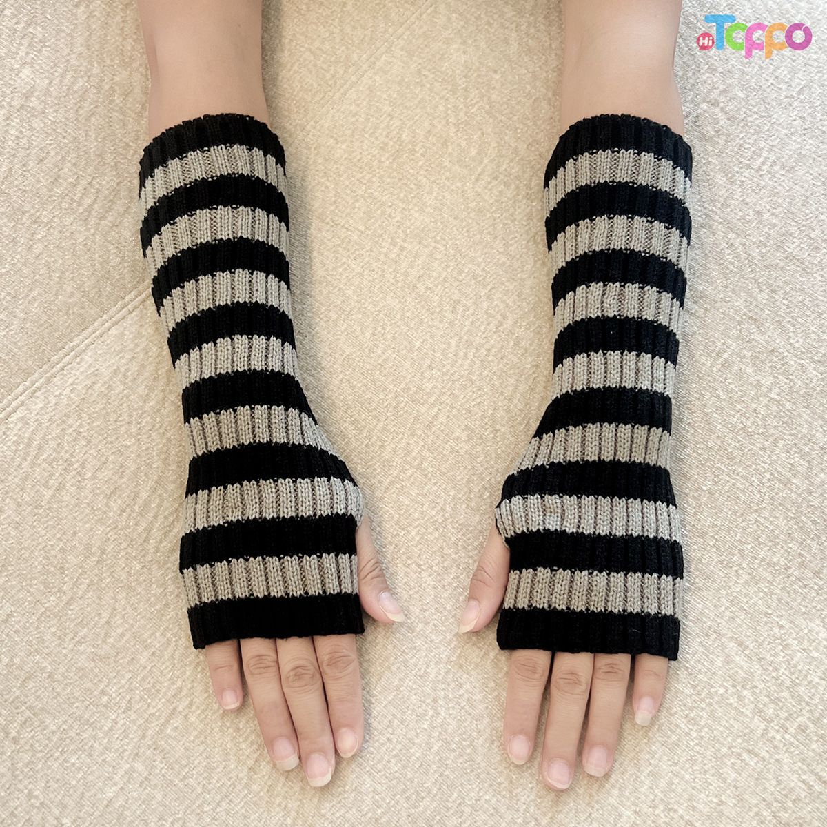  Custom Daily Wear Women's Block Striped Gloves Fingerless Knitted Arm Warmers 