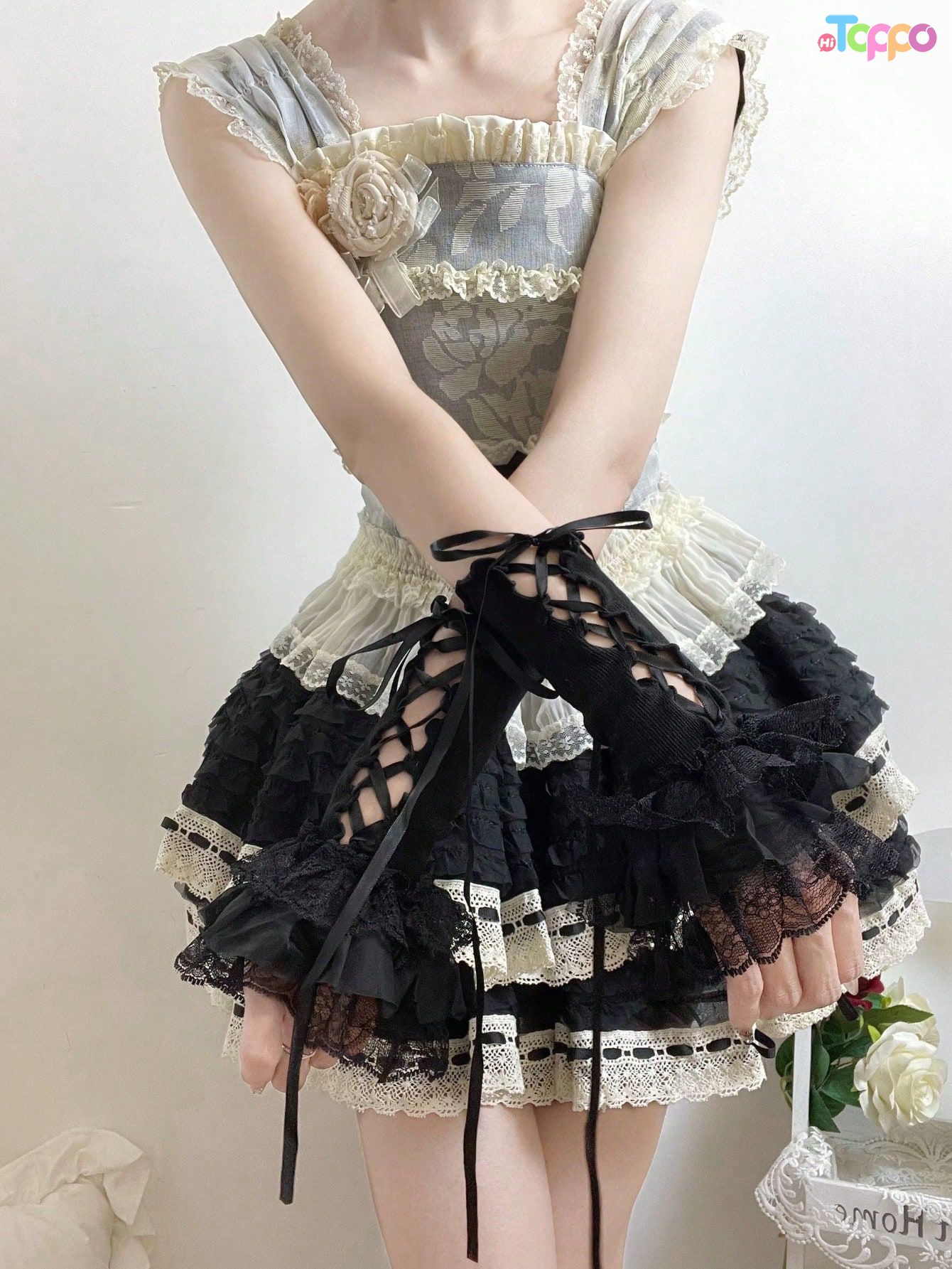  Lace Ruffle Bow Decor Knit Cable Net Arm Warmers Gloves Suitable For Daily Use