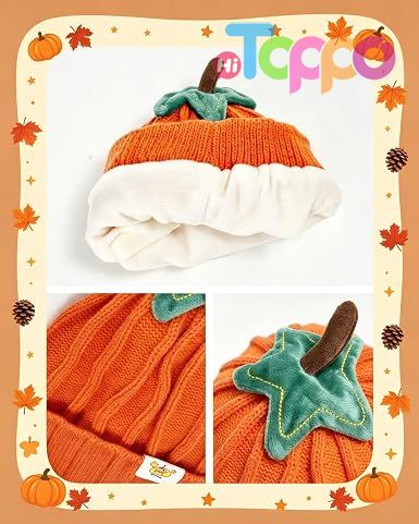Thick Warm Soft Pumpkin Knitted Beanie Hat Orange for Autumn Halloween
