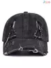 Outdoor Adjustable Sunscreen Leisure Vintage Edge Holes Denim Baseball Cap 