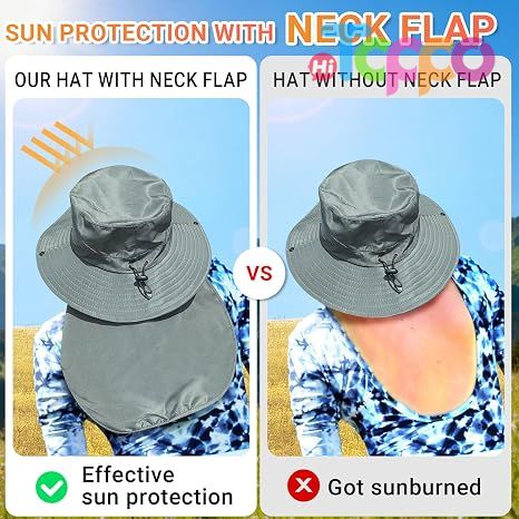 Custom Wide Brim Sun Bucket Hat with Neck Flap UPF 50+ UV Protection 