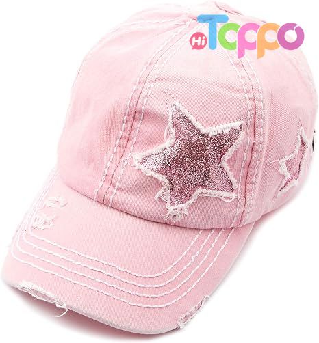  Custom Washed Distressed Cotton Denim Star Ponytail Hat Baseball Cap