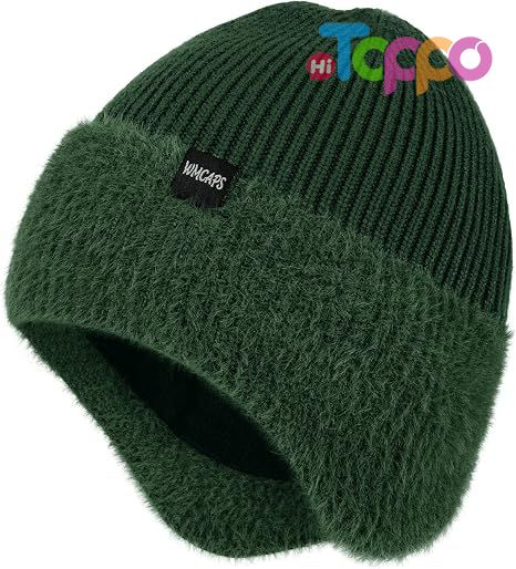 Winter Fleece Lined Beanie with Earflaps for Men Women Outdoor