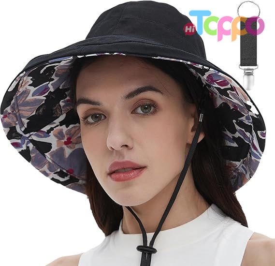 Custom Womens Sun Hats Wide Brim Reversible Bucket Cotton Hat with Hat Clip