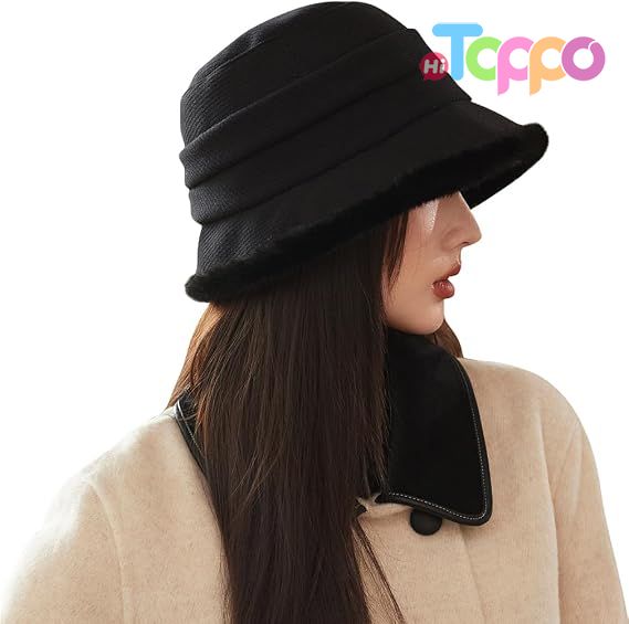 Hot Sale Vintage 1920s Cloche Hats Packable Winter Fleece Lined Bucket Hat 