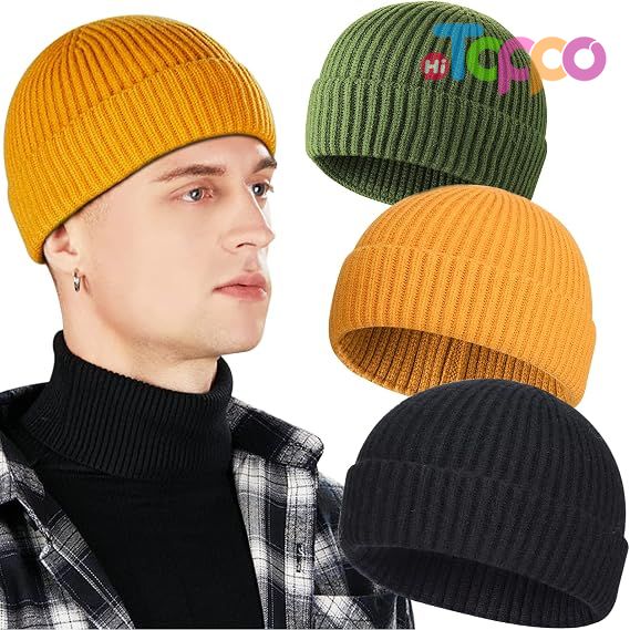 Hot Sale 3 Pack Wool Fisherman Beanies Short Knit Watch Cap Cuffed Hats