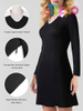 2026 Fall Vintage Lapel Collar V Neck A-Line Short Mini Dress Long Sleeve Dresses for Women