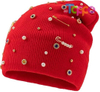 Trending Appeal Versatile Neck Warmer Knitted Cap Headwear Unisex Knit Hat with Shimmering Crystal Weaving 