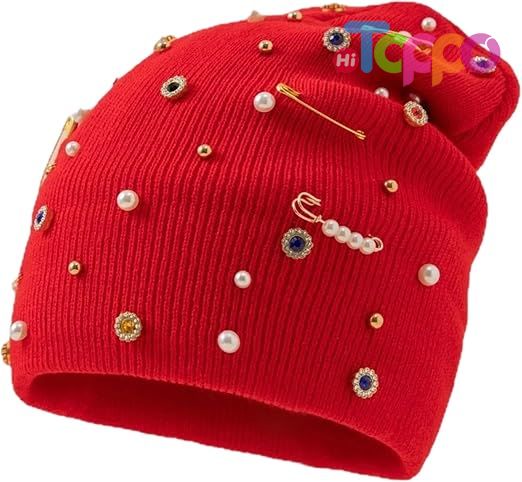 Trending Appeal Versatile Neck Warmer Knitted Cap Headwear Unisex Knit Hat with Shimmering Crystal Weaving 