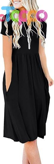  Casual Women Summer Casual Short Sleeve Dresses Empire Waist Dress