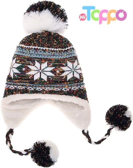 Wholesale Winter Soft Warm Fleece Lined Long Ear Straps Snow Ski Cap with Pompom