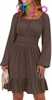  Custom Women Long Lantern Sleeve Square Neck Fall Short Dress