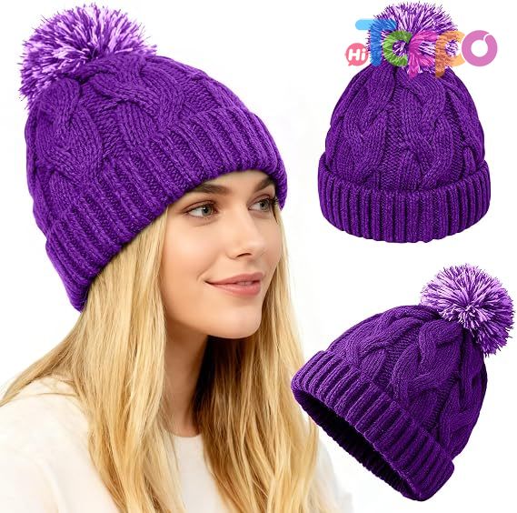 Wholesale Slouchy Chunky Knit Beanie with Pom Pom - Cozy Winter Bobble Hat