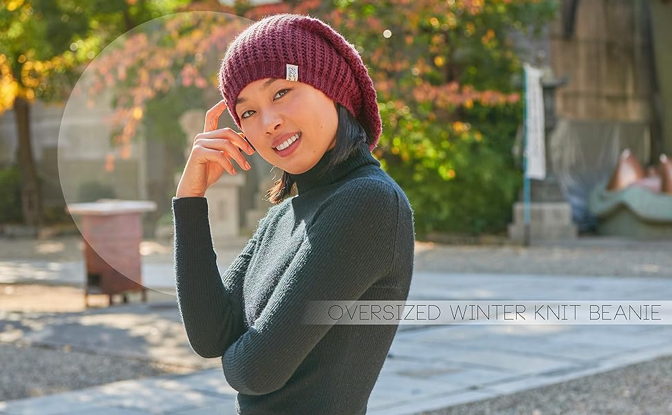 oversized big beanie slouchy hat slouch cap mohair winter knit