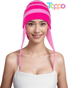 Hot Sale Winter Peruvian Cover Ears Pink Striped Beanie Hat 