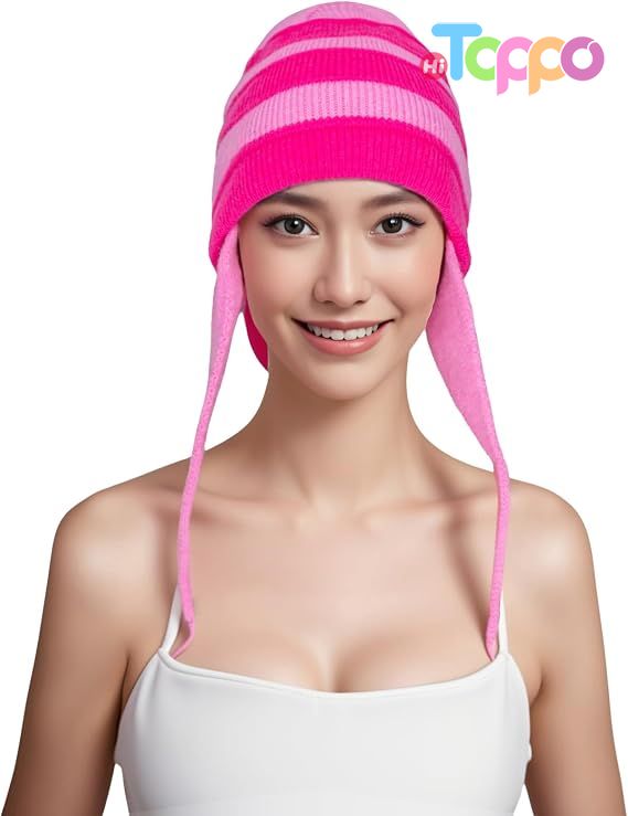 Hot Sale Winter Peruvian Cover Ears Pink Striped Beanie Hat 