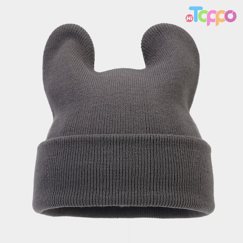 Stretchable Cuffed Premium Acrylic Knitted Beanie with Ears Fleece Free Solid Winter Hat 