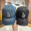 Custom Oversized Washed Denim Large Head Vintage Distressed Embroidered Baseball Cap