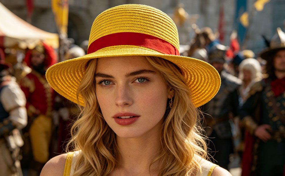 Straw Hat Yellow Strawhats with String Summer Beach Hats Head 22–22.8inch Performance Props