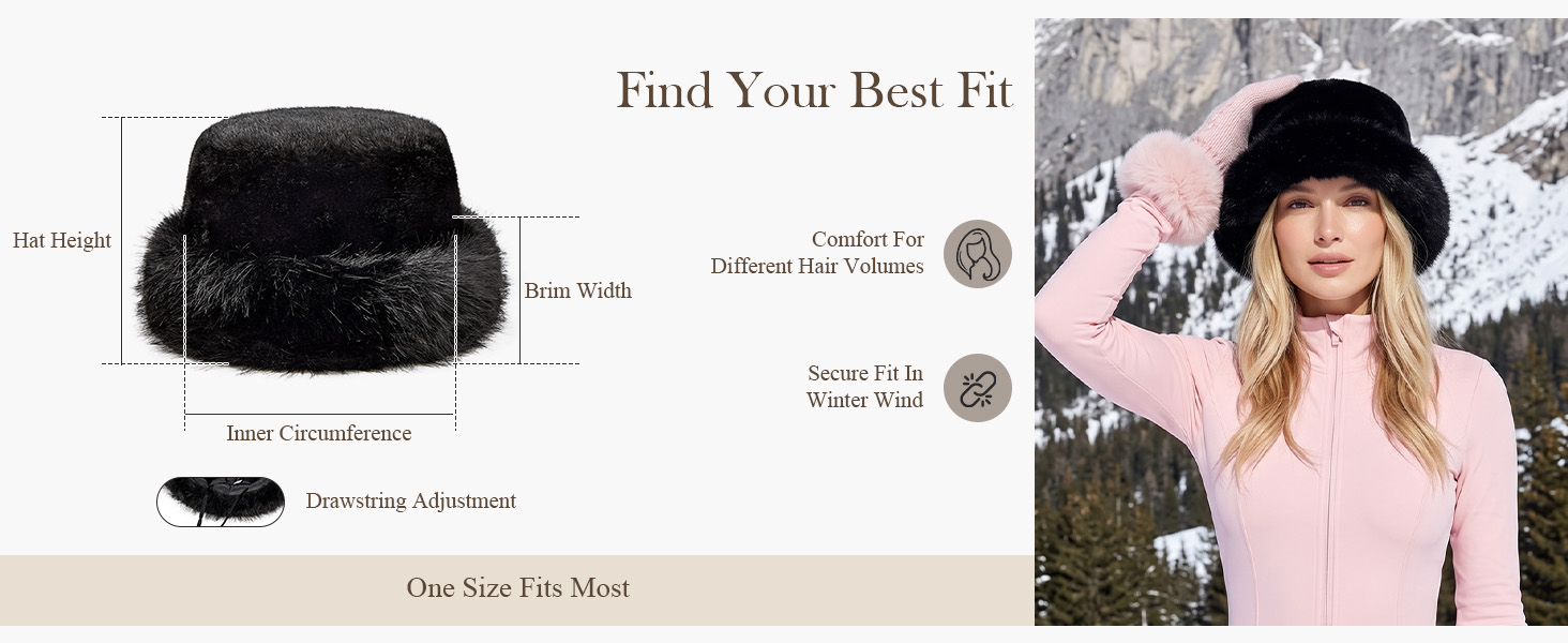 Durio Faux Fur Bucket Hat for Women