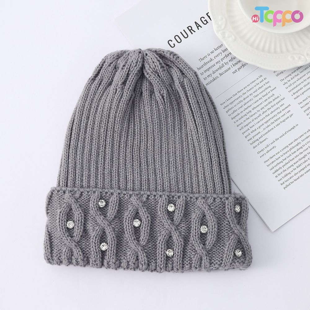 Hot Sale Winter Warm Knit Hat with Rhinestone Accents