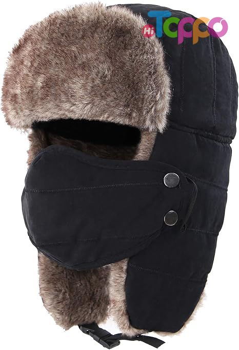 Warm Winter Hats with Removable Face Mask Earflaps Faux Fur Men's Trooper Trapper Hat 